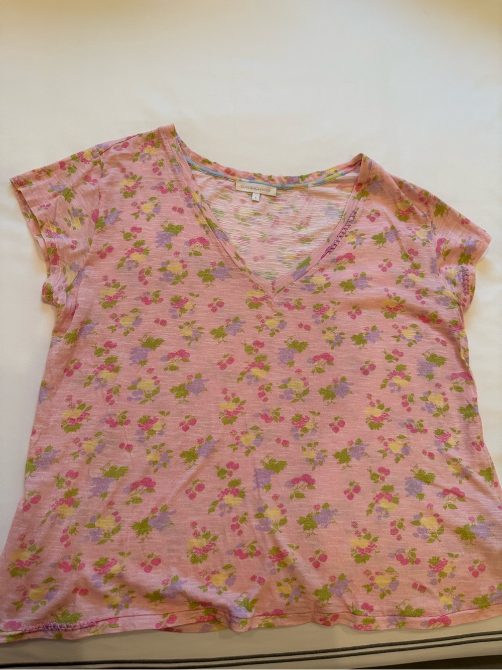 Women's LoveShackFancy Pink Floral V-Neck Tee